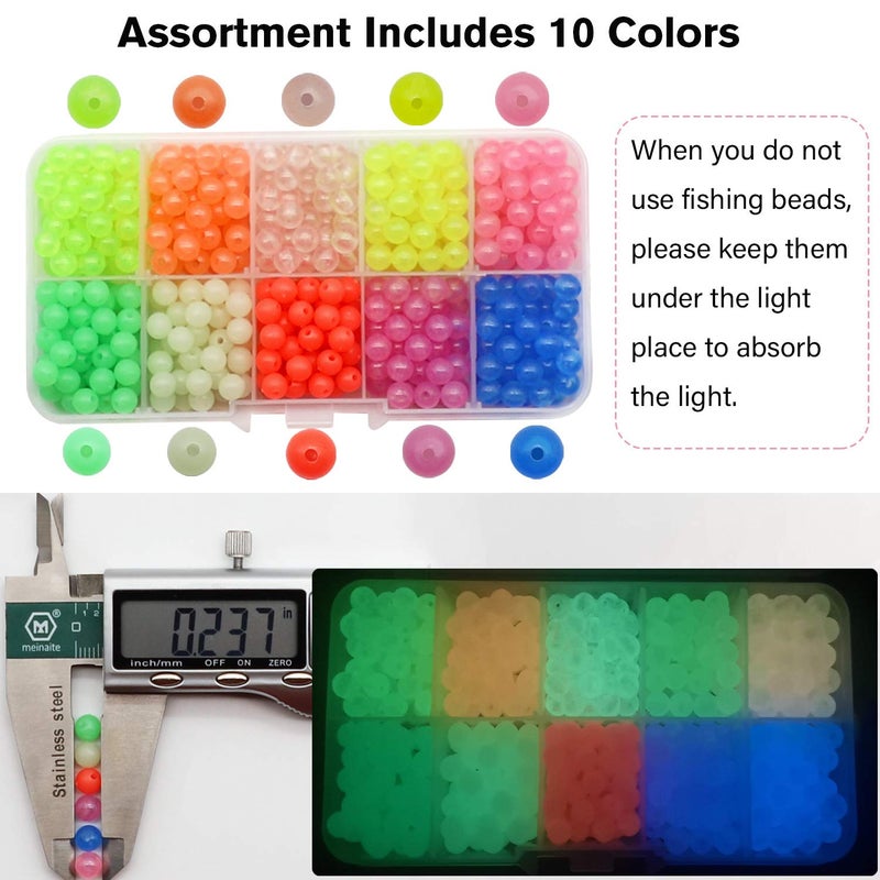 Dovesun Fishing Beads - Glow in Dark, Colorful Floating Beads for Saltwater Fishing Rigs - 10 Colors, 6mm/0.24in (600pcs) - Image 2